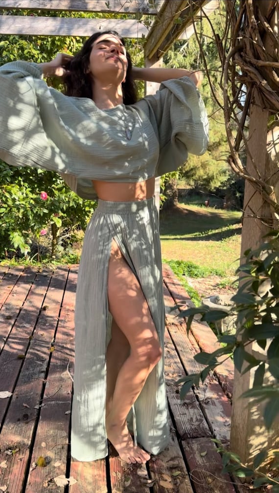 Set of 2 Cotton Summer Maxi Skirt and Crop Top Set Summer Outfit Set boho Beach Outfit Double High Slit Goddess Skirt Gift for Her Etsy Canada