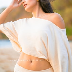 Set of 2 -Cotton Elastic Waist Summer Skirt and Crop Top Set -Summer Tulum Outfit Set -Boho Beach Outfit -Flowy Resort Outfit -Gift for her Beige Color