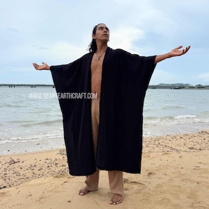 Cotton Kimono Wrap Cardigan – Boho Festival Robe, Cozy Thick Cotton Jacket, Meditation Shaman Robe, Christmas Gift for men