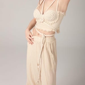 Top bohemio de algodón orgánico - Top corto bohemio - Top de festival de verano, Top bohemio trenzado, Top beige de algodón crudo - Top Burning Man para mujer