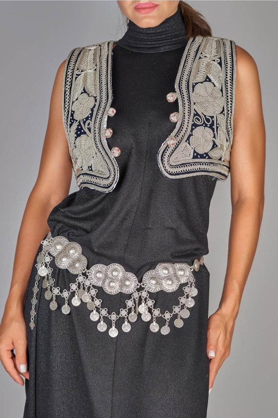 シルバーメッキのベリーダンスベルト l アンティークベルト l