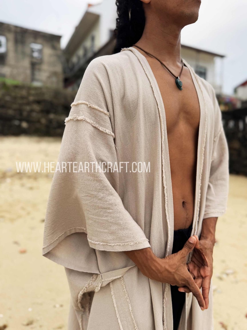Men's Shaman Robe Cotton Kimono Wrap Cardigan – Boho Festival Robe, Cozy Thick Cotton ...