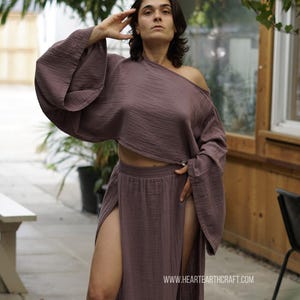 Set of 2 -Cotton Elastic Waist Summer Skirt and Crop Top Set -Summer Tulum Outfit Set -Boho Beach Outfit -Flowy Resort Outfit -Gift for her Purple Haze