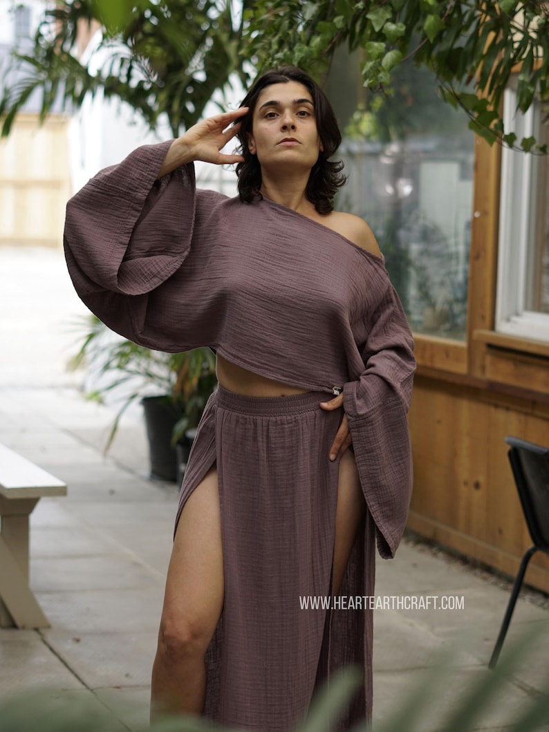 Set of 2 -Cotton Elastic Waist Summer Skirt and Crop Top Set -Summer Tulum Outfit Set -Boho Beach Outfit -Flowy Resort Outfit -Gift for her Purple Haze
