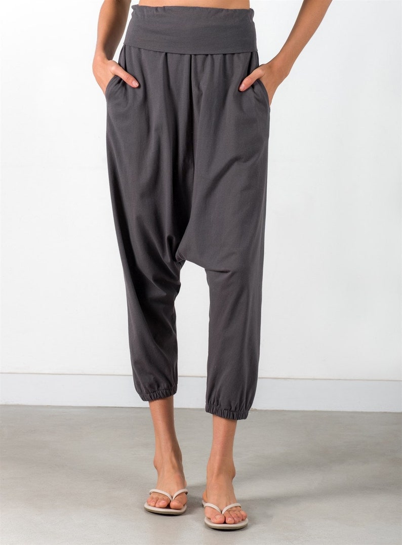 Sarouel yoga en coton biologique durable Pantalon bohème respirant Vêtements de détente confortables Shalwar taille haute avec poche et taille élastique image 3