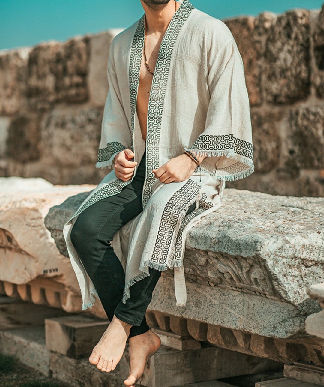 Buy Bohemian Handwoven Kimono for Men, Linen, Cotton Long Sleeve