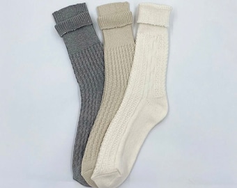 3 paires - Chaussettes chaudes en laine, Chaussettes printanières en laine de haute qualité pour hommes et femmes, Chaussettes d'intérieur et d'extérieur en laine - Cadeau pour elle - Cadeau pour elle