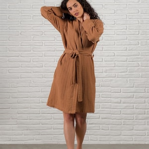Organic Cotton Bathrobe, Kimono Cotton Bathrobe, 2 layers Muslin Soft Bathrobe, Muslin Robe, Spa Gift for her, New Mom Gift