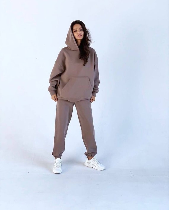 Set of 2 Cotton Women s Sweatsuit Hoodie and Joggers 2 Pieces