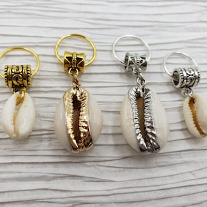 Cowrie Shell Gold & Silver|2 SIZES IN 1|Charm Bracelet|Sisterlocks|Pendant|Dreadlock|Dread Bead|Loc Jewelry|Gift ForHer|Bag Charm|Slider