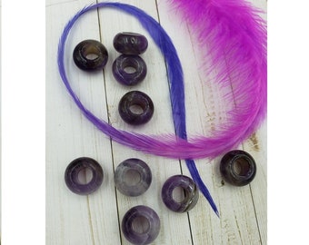 Set 2 Amethyst Dread Beads|Craft Jewelry|Dread Bead|Anxiety Mood Stone|Chakra Crystal|Loc Accessory|Natural Dreadlock Bead|Wrap Extension