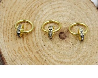 3 Crystal Gold Braid Rings|Hair Ring|Dreadlock Bead|Sisterlock Jewelry|Hair Jewelry|Dread Coil|Hair Bead|Loc Accessory|Gold Hair Charm|Loc