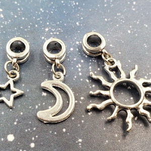 Silver Sun Moon Star Charm|Dreadlock|Box Braid|Sisterlock|Zodiac Celestial|Moon Sun Charm|Dread Bead|Loc Accessory|Loc|Moon Charm|Sun Charm