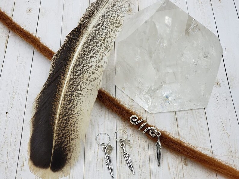 3 Crystal Feather Charm Dreadlock Spiral|Sisterlocks|Box Braid|Spiral Coil|Dread Bead|Wrap Extension|Chakra Crystal|Loc|Feather Charms