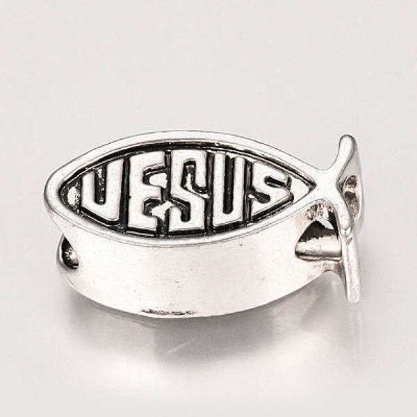 Jesus Ichthus Fish Charm |5MM Hole|Dread Bead|Silver Fish|Sisterlock|Dreadlock|Loc|Slide Bracelet|Christian Jewelry|Religious Jewelry|Pisces