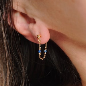 Moon chain chip and lapis lazuli earrings image 1
