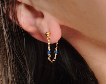 Moon - chain chip and lapis lazuli earrings