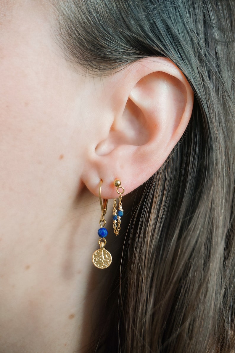 Moon chain chip and lapis lazuli earrings image 3