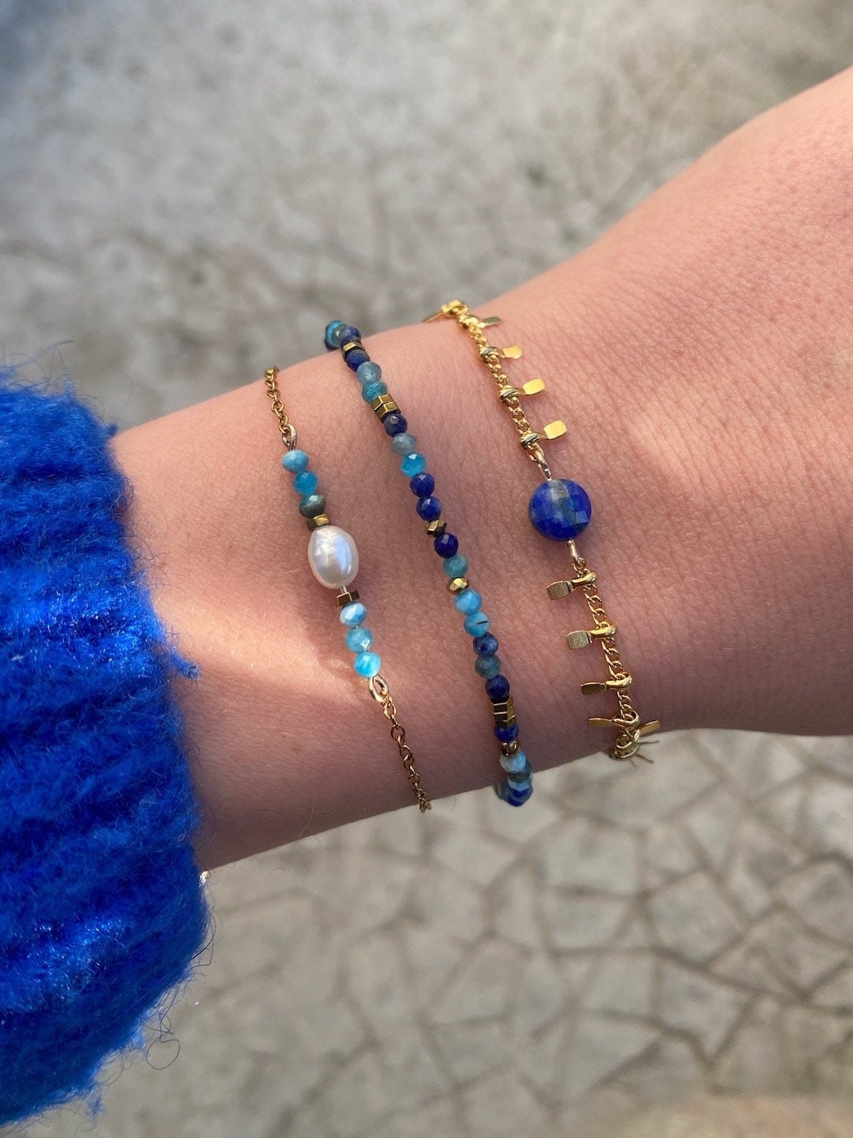 アクセサリー KAMIYA Mexican Beads Bracelet BLUE Blue Mosaic Quartz Bracelet – Calibeadman