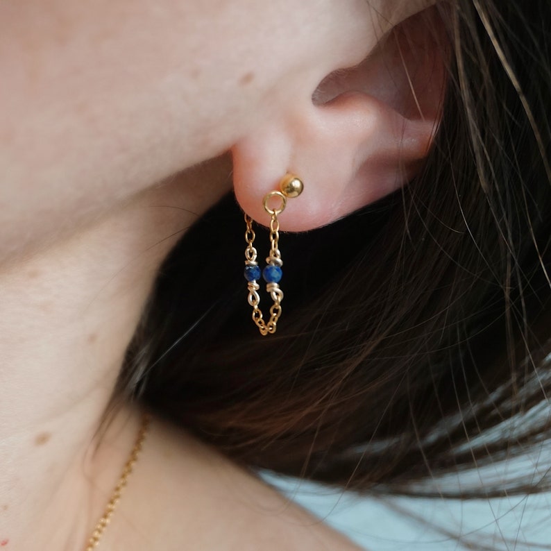 Moon chain chip and lapis lazuli earrings image 5