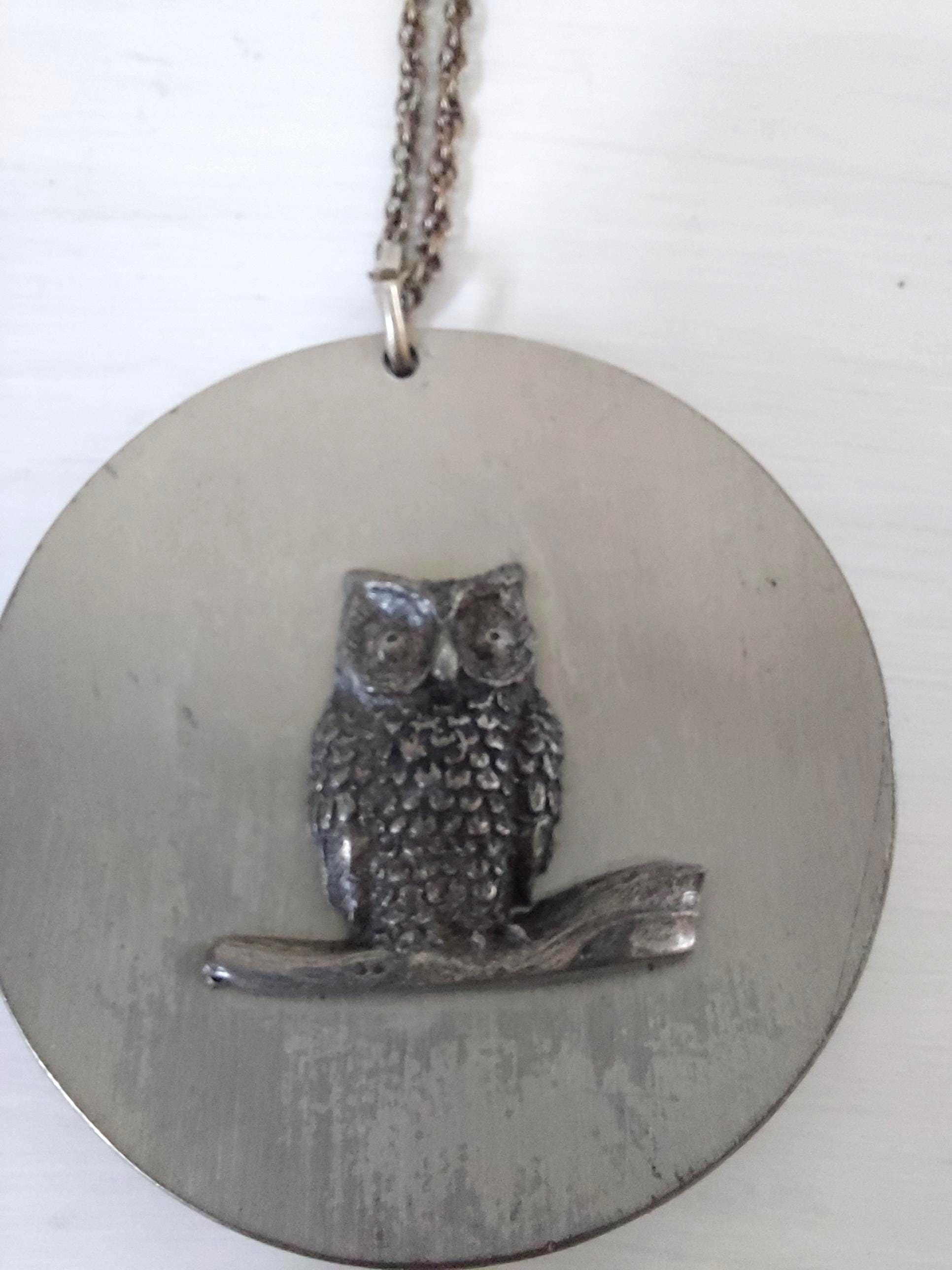 Vintage Newburyport Pewter Owl Pendant Necklace l Towle