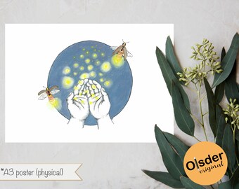 Poster Fireflies | Watercolor aquarel | let go | wall art decor