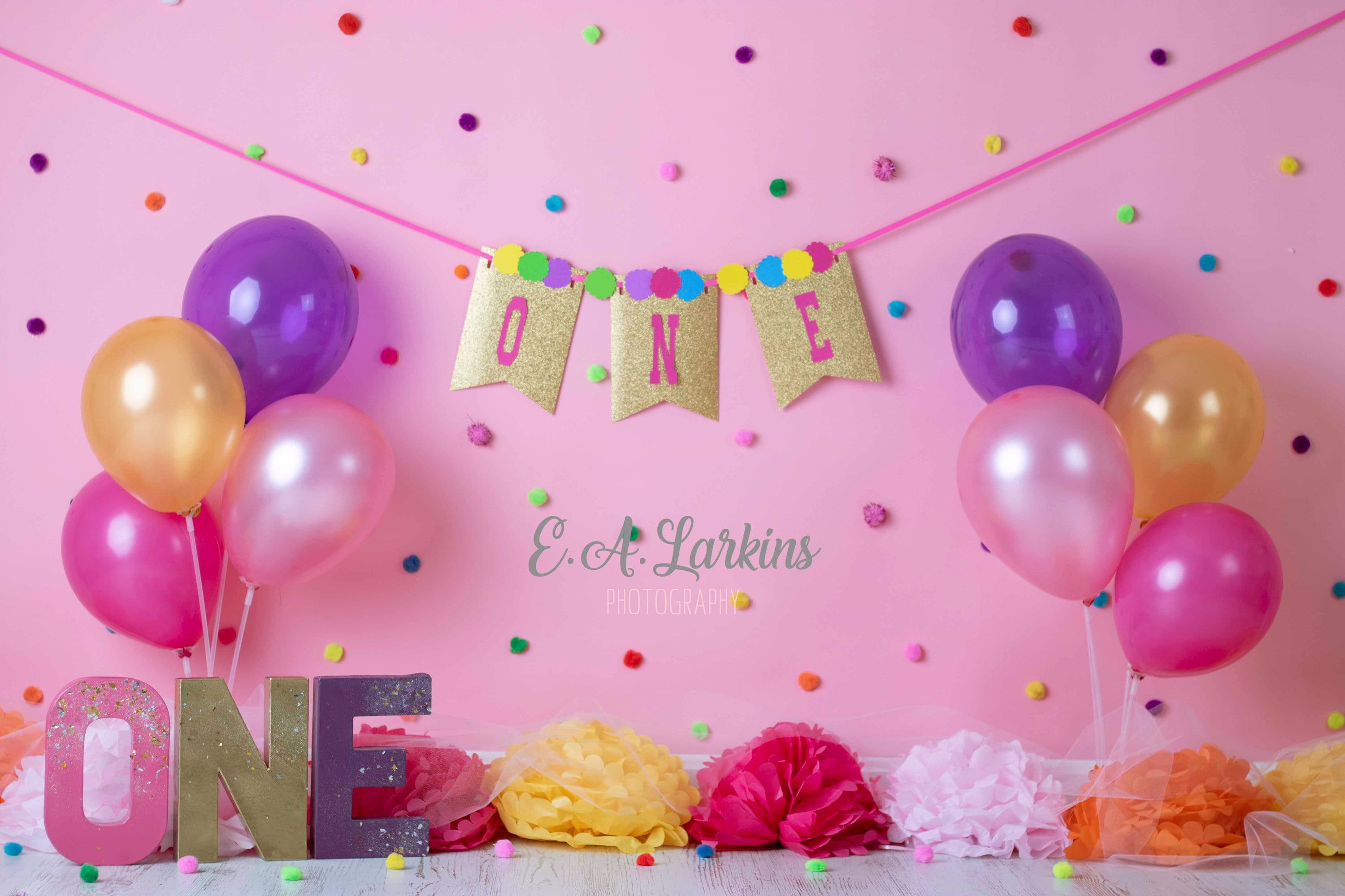 1st Birthday Girls Pom Pom Digital Background - Etsy UK
