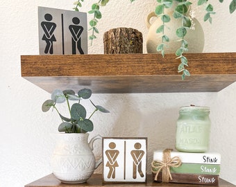 Potty dance men women sign, bathroom shelf decor, farmhouse bathroom decor, neutral bath decor, birthday gift for wife, mini wood sign,