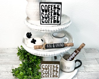 Coffee coffee coffee sign, Coffee bar decor, coffee tiered tray decor, farmhouse home decor, coffee lover gift, mini coffee bar sign,