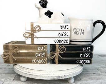 But first coffee book stack, Farmhouse kitchen decor, mini wood book stack, mini coffee sign, neutral coffee bar decor, coffee lover gift,