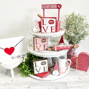 Rustic Valentines decor, Farmhouse valentines decor, home decor, shelf sitter, Valentines gift, Mini Valentines signs, February tiered tray