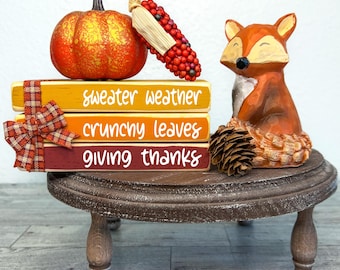 Mini book stack for fall, sweater weather, hostess gift, farmhouse fall decor, autumn shelf sitter, fall tiered tray, November home decor