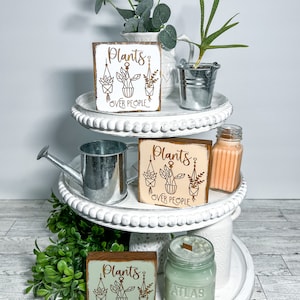 Mini plant sign, plant home decor, mini wood sign, tiered tray decor, boho farmhouse decor, birthday day gift for wife, plant lover gift