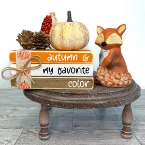 Autumn shelf sitter, fall tiered tray, November home decor, Mini book stack for fall, autumn is my favorite color, Farmhouse fall decor,
