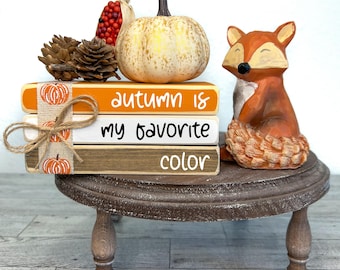 Autumn shelf sitter, fall tiered tray, November home decor, Mini book stack for fall, autumn is my favorite color, Farmhouse fall decor,