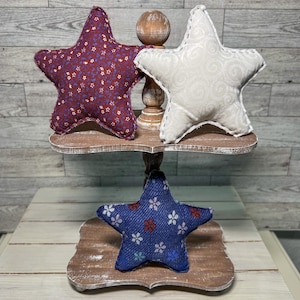 Fabric stars, patriotic mini pillow, 4th of July bowl filler, July tiered tray decor, Independence Day decor, farmhouse summer decor, stars