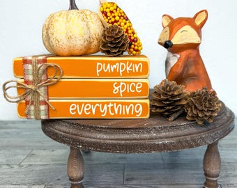 Fall tiered tray, November home decor, Mini book stack for fall, pumpkin spice everything, Farmhouse fall decor, Autumn shelf sitter,