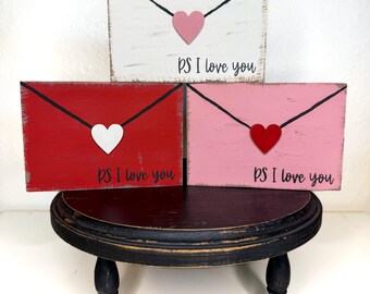 Wood love letter, february tiered tray decor, ps i love you, valentines gift, rustic valentines day decor, mini valentine shelf sitter