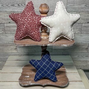 Patriotic mini pillow, farmhouse home decor, 4th of July bowl filler, July tiered tray, birthday gift for mom, fabric stars, summer decor