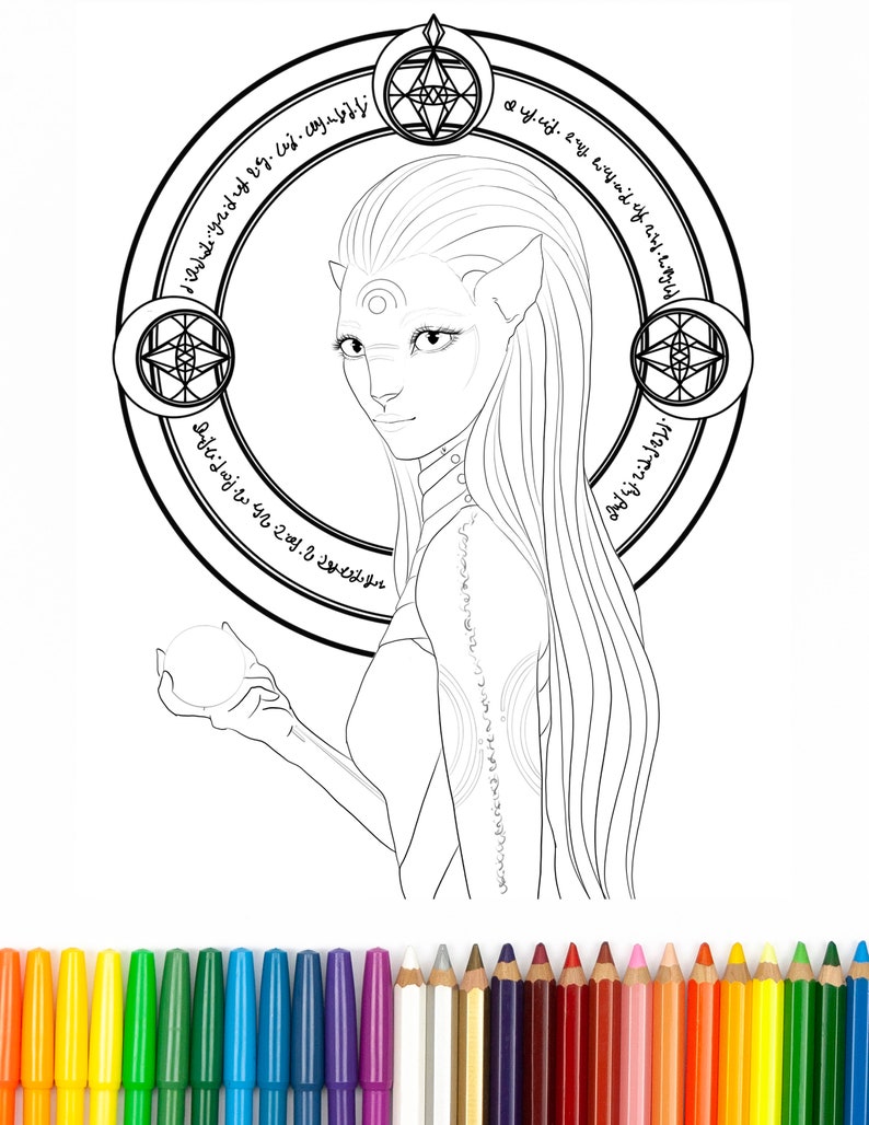 Printable Coloring Page, Feline Lyran Hybrid Light Language Code ...