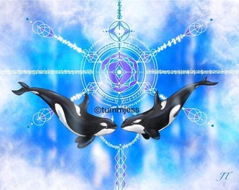 Orca Whale Light Language Activation Code Digital Art Print, Meditation Art For Life Purpose, Soul Alignment Geometric Art Poster Print