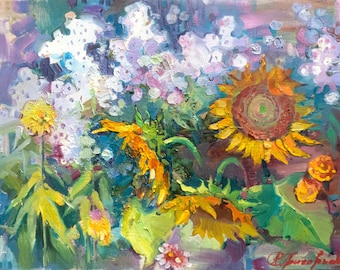 Original Sonnenblumen Ölgemälde: Impressionistische Blumenkunst, 23x30"