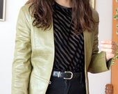 Vintage 90s long sleeve leather green cropped jacket.