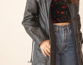Vintage 90s black leather jacket with belt