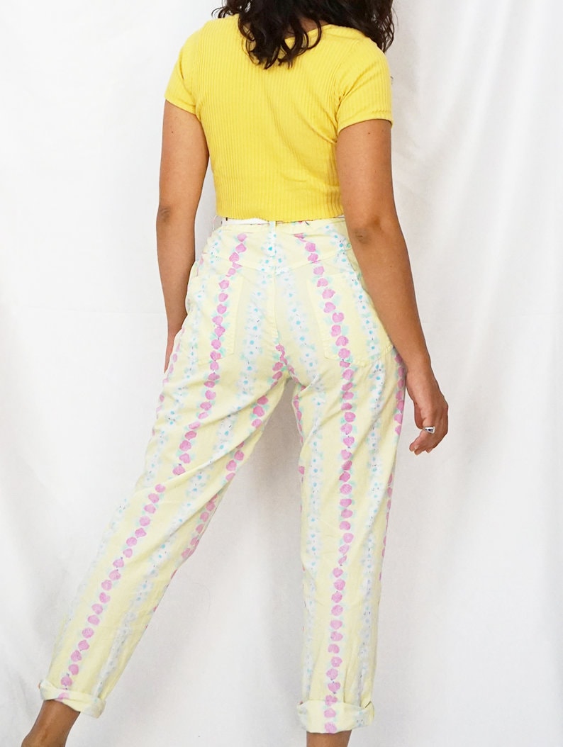 Vintage 90s feminine high waist floral print cotton trousers skinny jeans