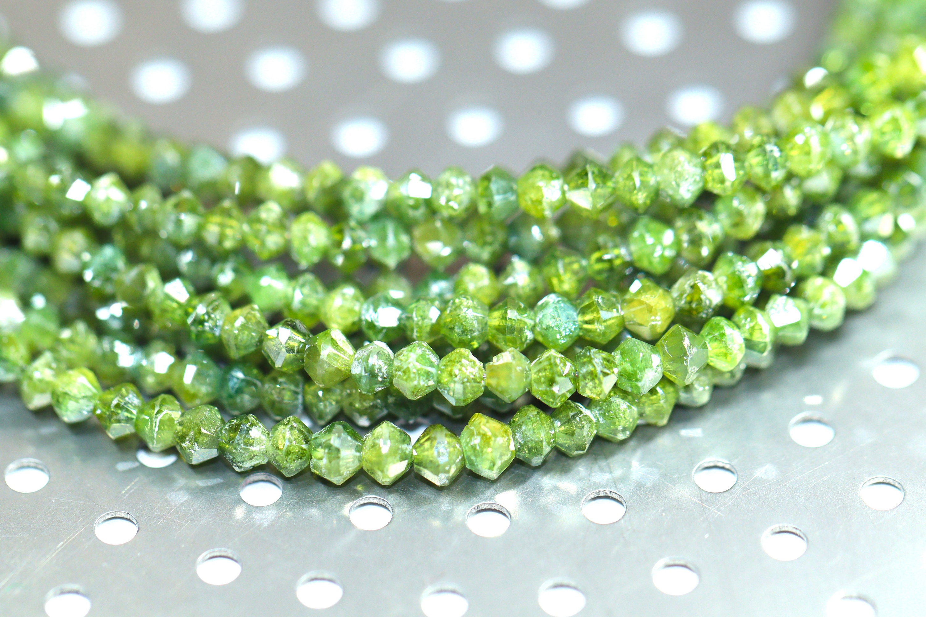 Perles Rondelles à Facettes En Diamant Vert Naturel - Lot De 8 Pouces - Meghnagems