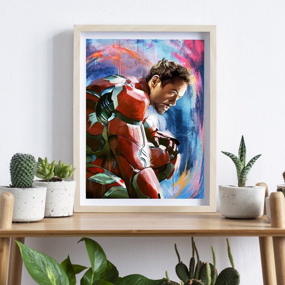 Iron Man Painting Print Tony Stark Robert Downey Jr Artwork Print Gift Wall Decor Bedroom Watercolor Painting Home Decor Prints