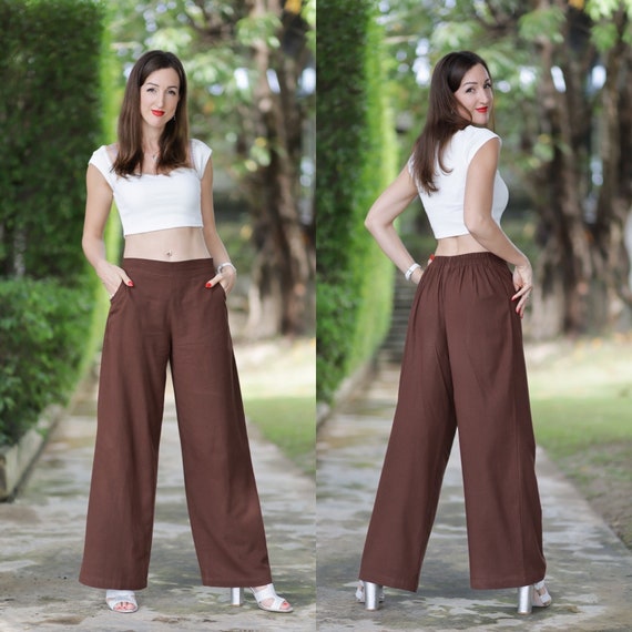 Palm Palazzo Pants- Tan Brown, 43% OFF