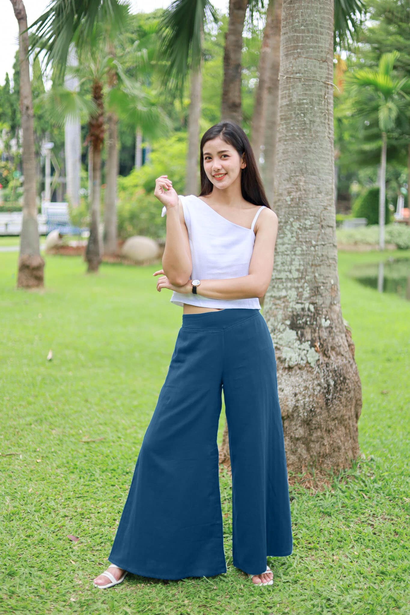 Blue Palazzo Trousers/ High Waisted Palazzo/ Wide Anniversaries