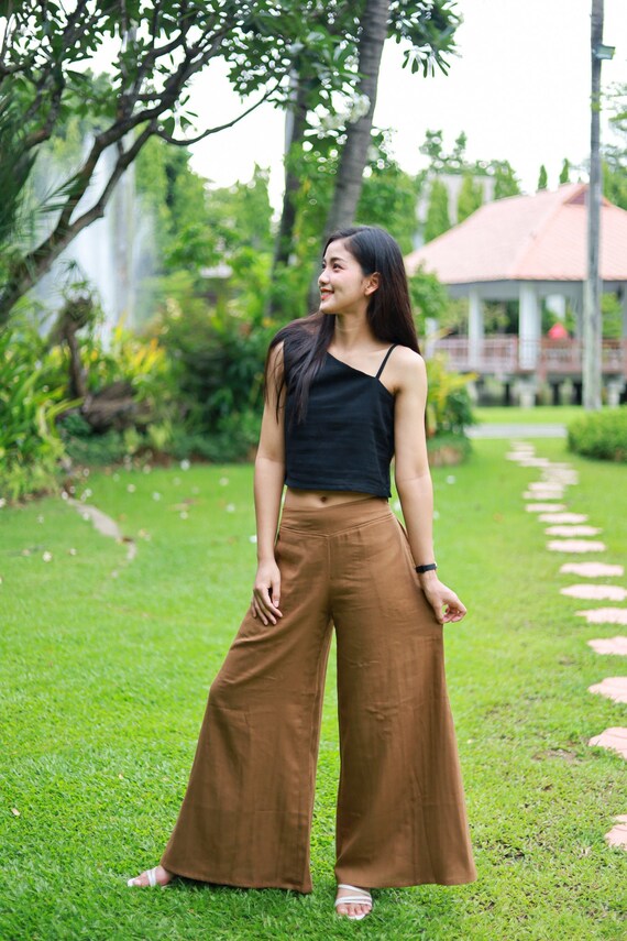 Palm Palazzo Pants- Tan Brown, 43% OFF